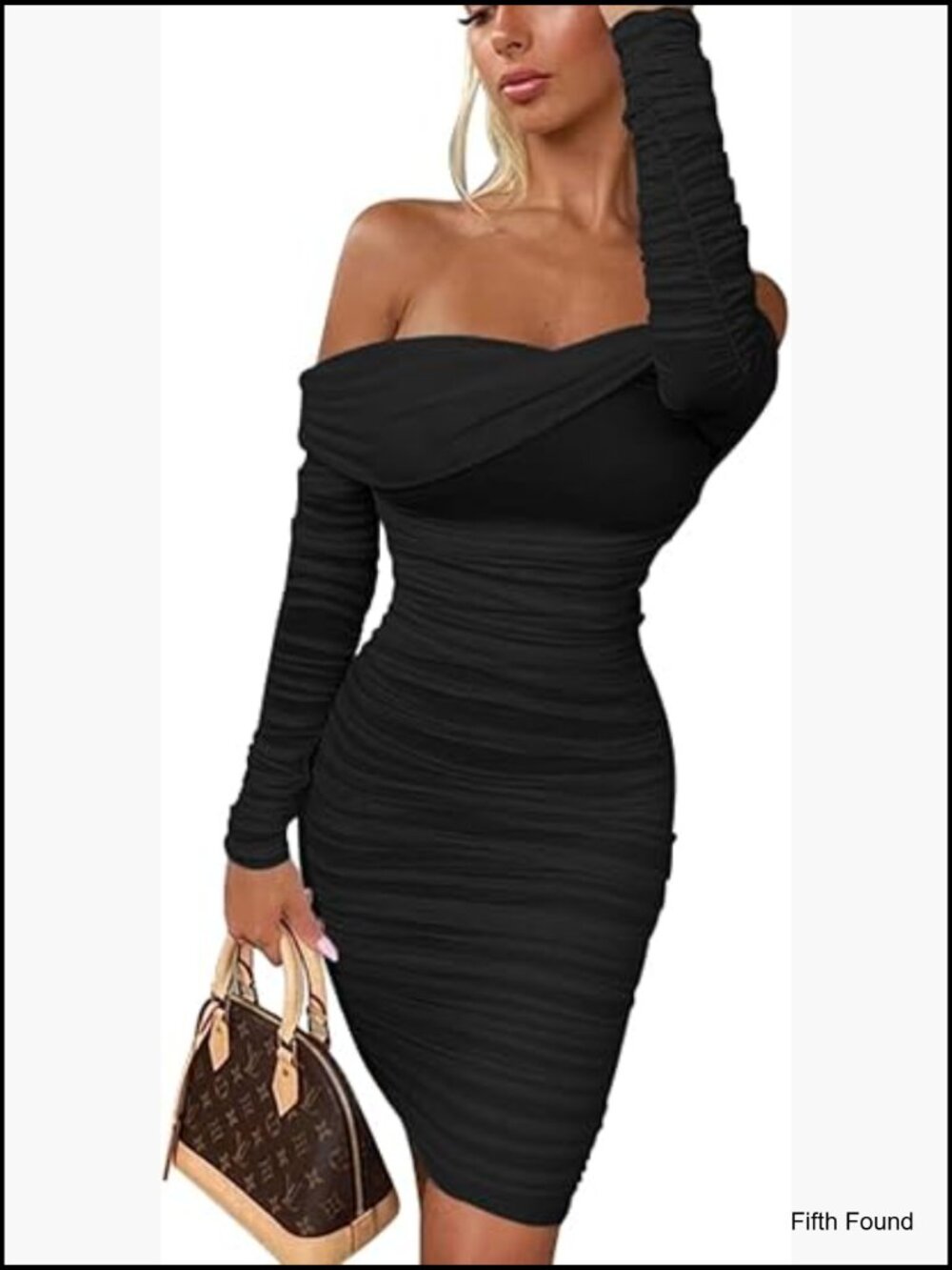 Sexy Elegant Ruffle Long Sleeve Off Shoulder Ruched Bodycon Mini Dress